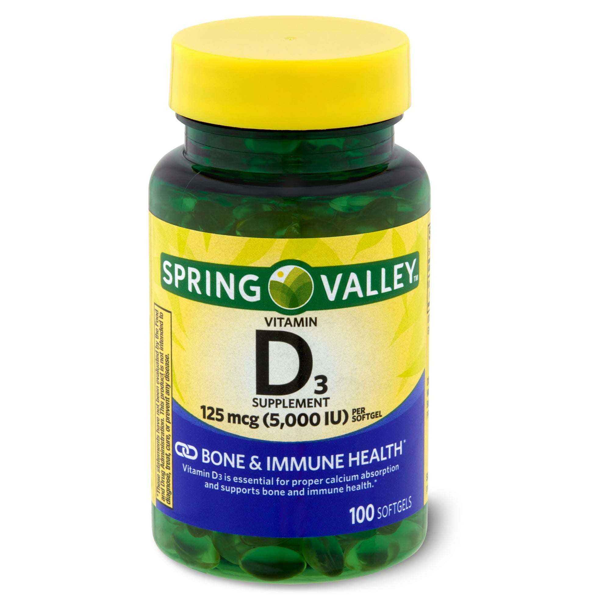 Spring Valley Vitamin D3 Softgels; 5000 IU; 100 Count Spring Valley Vitamin D3 Softgels; 5000 IU; 100 Count