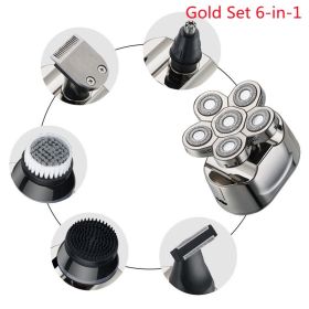Cross-Border New Men's Multi-Function Razor Electric Six-in-one Six-Blade Electric Razor Eyebrow Trimming Set (Option: Gold Set 6in1-USB)