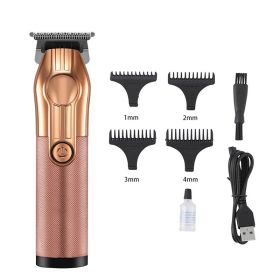 LCD Digital Display USB Charging Retro Oil Head Carving Hair Clipper (Option: Rose Gold-USB)