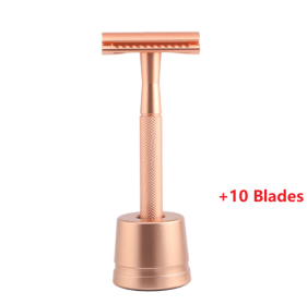 Manual vintage razor men's razor metal gift (Option: Rose Gold with Holder 10Blades)
