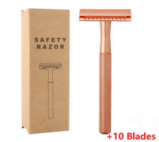Manual vintage razor men's razor metal gift (Option: Rose Gold with 10Blades)